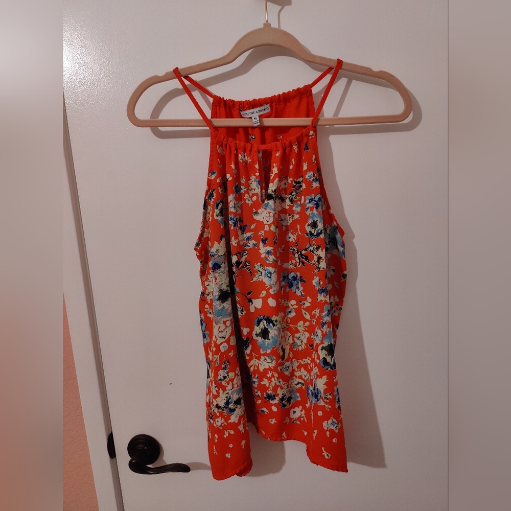 Collective Concepts Red-Orange Floral Halter Camisole